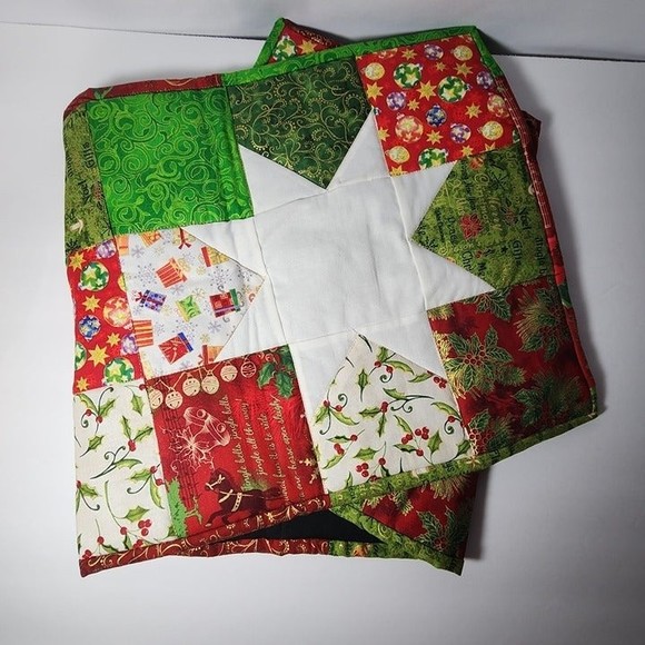 Handmade Christmas Table Runner Quilted Sawtooth Star Holiday 13 1/2 x 40" - Picture 2 of 4